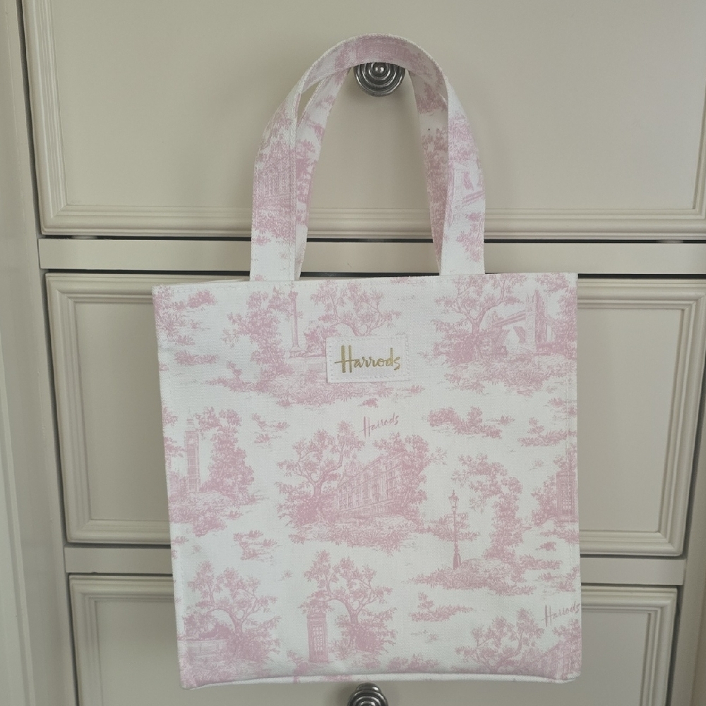 Harrods Pink and White Toile Tote Bag